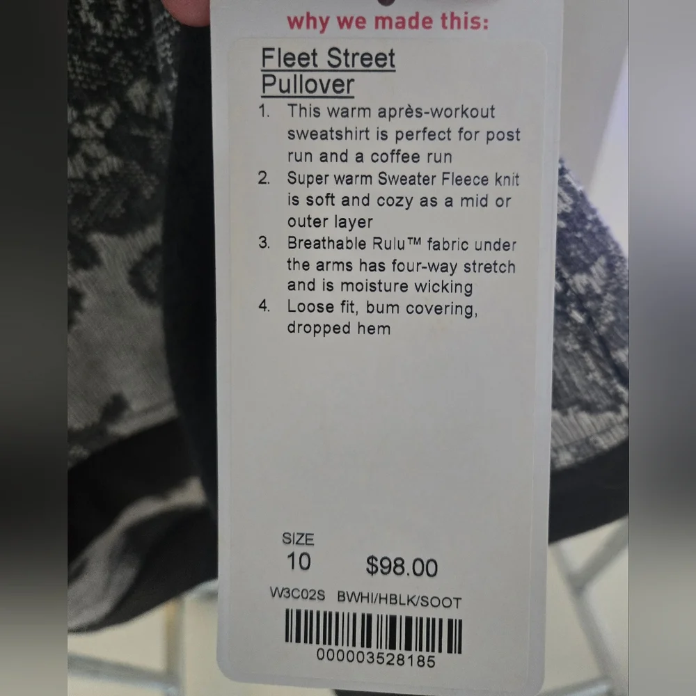 NWT Lululemon Fleet Street Pullover Size 10